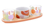 BANDEJA APERITIVOS 3 CUENCOS MULTIMATERIAL KALEIDO - 2 BOL CRISTAL 1 PORCELANA SURTIDO