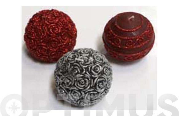 BOLA CERA ROJA ROSAS - Ø 8CM BOLA CERA ROJA ROSAS - Ø 8CM - Imagen 1