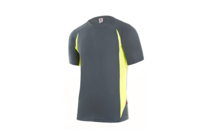 CAMISETA TECNICA POLIESTER GRIS / AMARILLO FLUOR - TALLA XXL