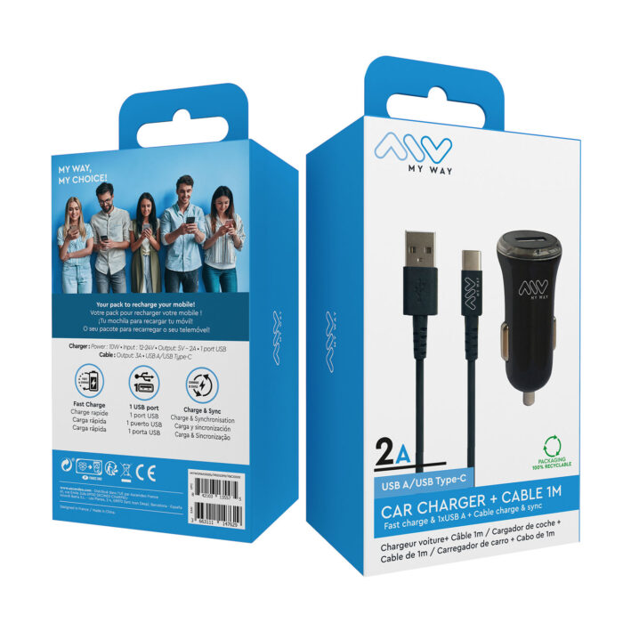 CREATOR: gd-jpeg v1.0 (using IJG JPEG v80), quality = 90 CARGADOR AUTOMOVIL USB + CABLE TIPO C 2A 15,6X8X3CM ABS NE - PACK - Imagen 5