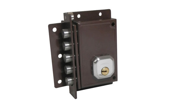 126_68e64695d897c CERRADURA SEGURIDAD SOBREPONER C922-D 5 BULONES - 87X32X140MM MARRON IZQUIERDA - Imagen 1