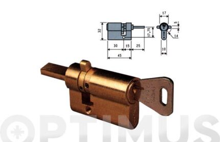 CILINDRO 542 PARA POMO 1561, DOBLE LEVA 14 MM - 35,5-14,5 LATON, 3 LLAVES