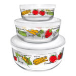 CONTENEDOR VIDRIO CON TAPA SET 3U - Ø12-15-18 CM - VEGETALES