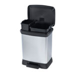 CUBO PEDAL DUO PLASTICO DECORADO METAL PLATA - 10 L+18 L