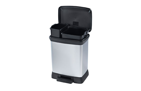 126_68f15272dcf8a CUBO PEDAL DUO PLASTICO DECORADO METAL PLATA - 10 L+18 L - Imagen 1