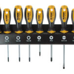 DESTORNILLADOR JUEGO 10 PIEZAS CON SOPORTE METAL - BOCAS 3 PL / 2 PH / 2 PZ / 3 TORX