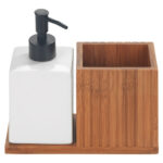 DOSIFICADOR JABON MERA + PORTACEPILLO - BAMBU, CERAMICAMICA BLANCO