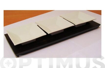 ENTREMESERO 3 PIEZAS PORCELANA - BASE MADERA