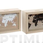 HUCHA MADERA CRISTAL - 20 X 15 X 6,5 CM MAPA MUNDI SURTIDO