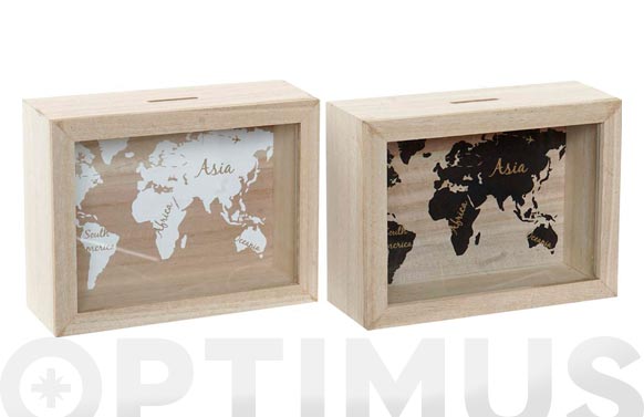126_68fcaf5855a9c HUCHA MADERA CRISTAL - 20 X 15 X 6,5 CM MAPA MUNDI SURTIDO - Imagen 1