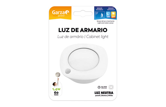 126_6901d586281ae LUZ ARMARIO 19,5X14X21,5CM 0,7W GARZA ABS BL LUZ ARMARIO 50L - Imagen 1