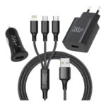 PACK CARGADOR DE COCHE USB+CARGADOR CASA USB+CABLE 3 EN 1