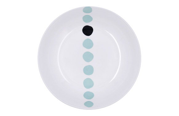 126_69074ff592d43 PLATO HONDO PORCELANA DECORADO PUNTOS ZIG BID - Imagen 1