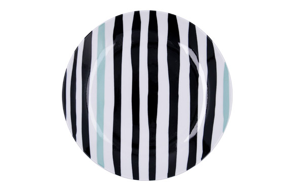 126_690750af10d27 PLATO POSTRE PORCELANA DECORADO RALLAS ZIG BID - Imagen 1