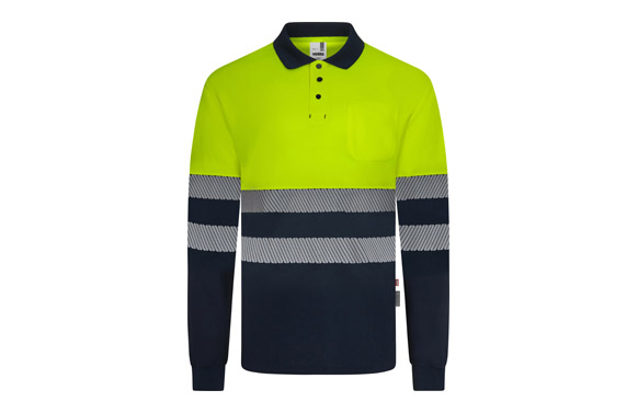 126_6907516c2a8eb POLO MANGA LARGA ALTA VISIBILIDAD CINTA SEGMENTADA NAVY / AMARILLO FLUOR - Imagen 1