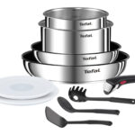 SET INGENIO SARTEN 22+26 CAZO 16+18 CON TAPA+MANGO+3 UTENSILIOS