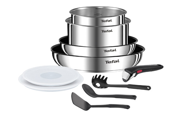 126_6909fd9c1f2e5 SET INGENIO SARTEN 22+26 CAZO 16+18 CON TAPA+MANGO+3 UTENSILIOS - Imagen 1