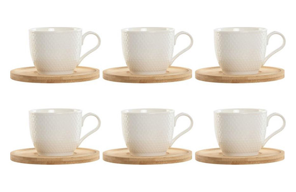 126_690bab9fb62bc TAZAS CAFE PORCELANA SET 6UDS BAMBU/BLANCO ROMBOS - Imagen 1