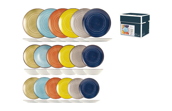 126_690f0d0774e88 VAJILLA 18 PZAS STONEWARE SURTIDA - Imagen 1