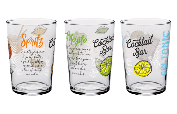 126_690f1019c1746 VASO PINTA COCTEL DECORADO PACK 3 UDS - Imagen 1